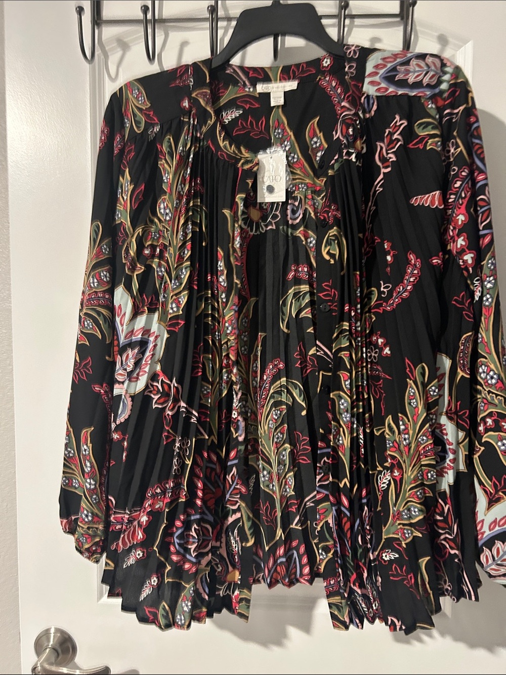Cato Black Floral Paisley Pleated Blouse